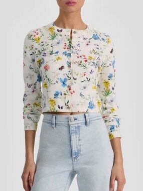 Alice+Olivia Carson Floral Cotton Blend Cardigan size XL